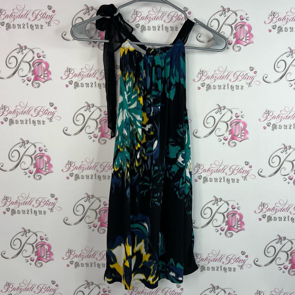 Tank top halter tie up ribbon style watercolor abstract top Stylish Multicolor
